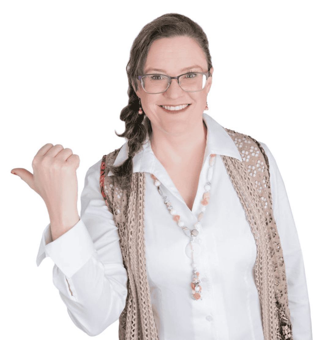 Nicole Lux Ritchie point to her right