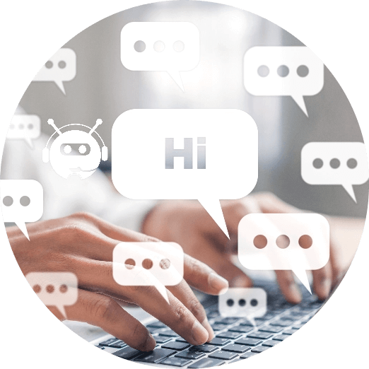 Hands on a keyboard overlaid with speech bubbles